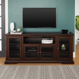 Transitional Classic 70" TV Stand For 80" TVs With 4 Glass Doors - Furniture Home Direct
