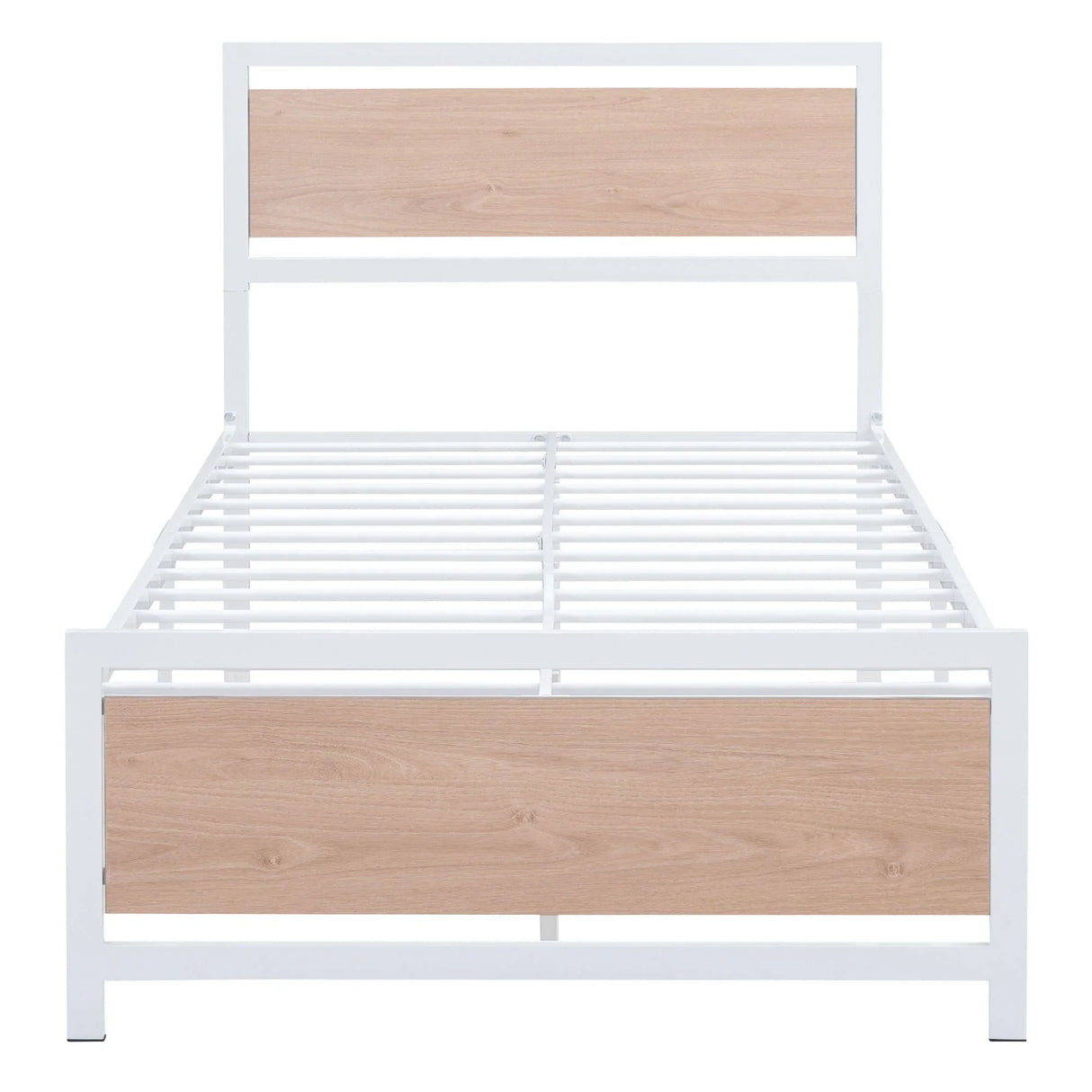 Platform Bed, Metal And Wood Bed Frame With Headboard And Footboard - Furniture Home Direct