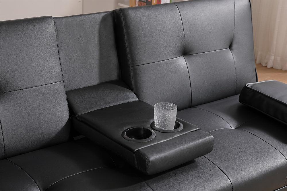 Black Leather Multifunctional Double Folding Sofa Bed for Office with Coffee Table - Furniture Home Direct