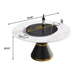 Modern Artificial Stone Round Carbon Steel Base Dining Table, Artificial Stone Turntable - Furniture Home Direct