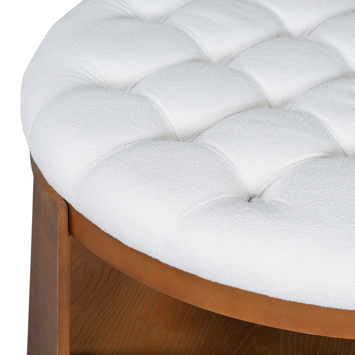 Round Ottoman Coffee Table with Upholstered Top Ivory White - Furniture Home Direct