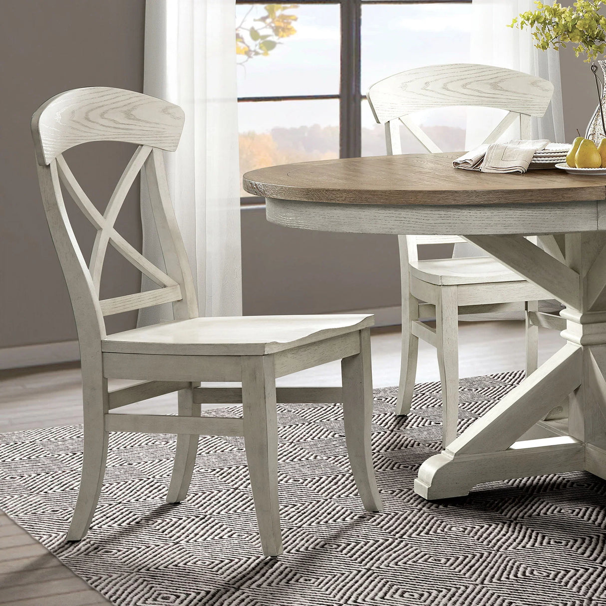 Harola - Cross-Back Dining Side Chairs In (Set of 2) - Smoky White - Furniture Home Direct