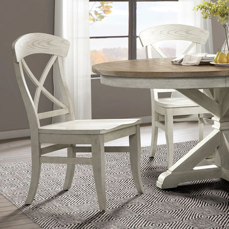 Harola - Cross-Back Dining Side Chairs In (Set of 2) - Smoky White - Furniture Home Direct