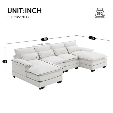 Sectional Sofa Modern U Shaped Chenille Seats 6 White - Furniture Home Direct