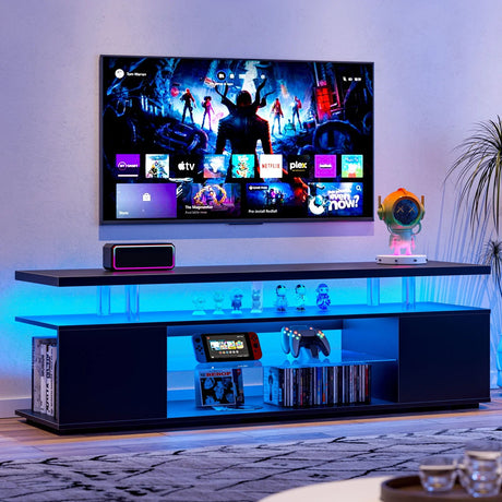 TV Stand LED Gaming Entertainment Center, Media Storage Console Table With Large Side Cabinet - Furniture Home Direct