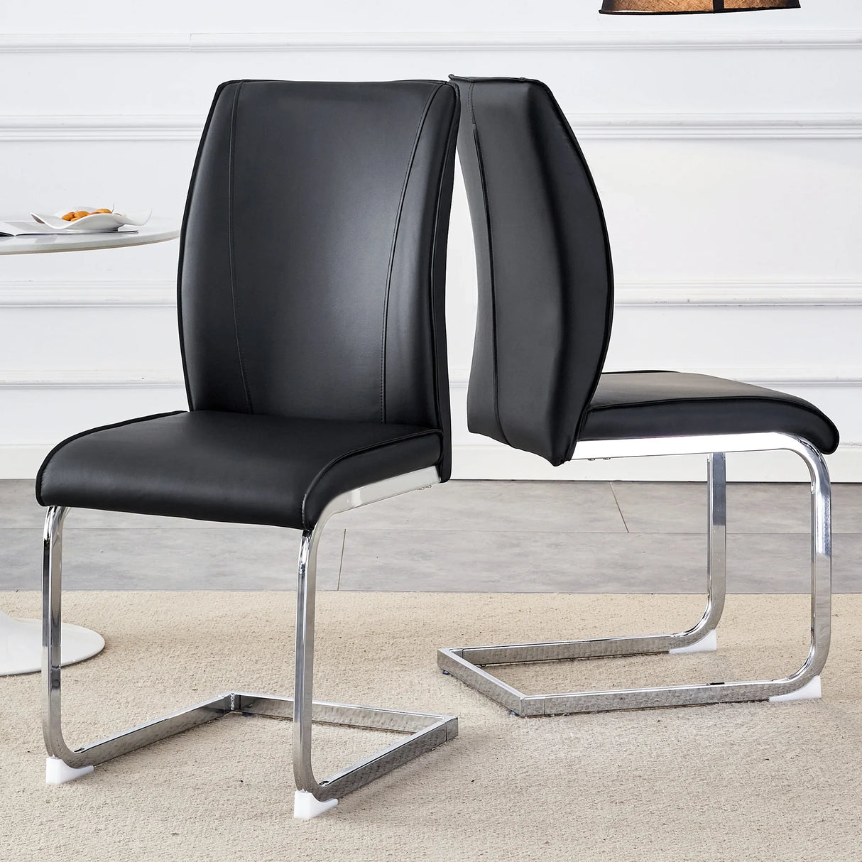 Dining Chair Set Modern Chrome Base PU Leather Black - Furniture Home Direct