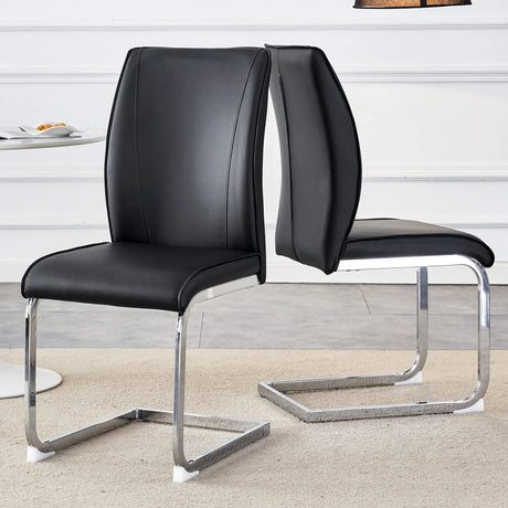 Dining Chair Set Modern Chrome Base PU Leather Black - Furniture Home Direct