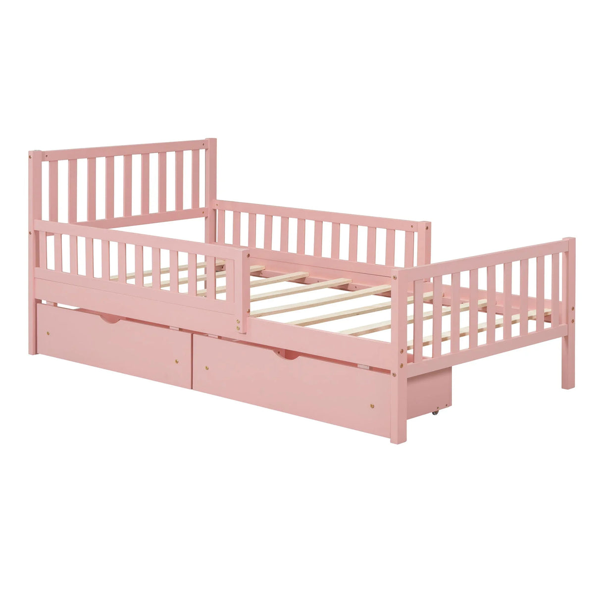 Platform Bed With Guardrails On Both Sides And 2 Storage Drawers - Furniture Home Direct