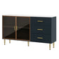 Modern Sideboard Buffet Cabinet Marble Sticker Tabletop And Amber-Yellow Tempered Glass Doors With Gold Metal Legs & Handles - Furniture Home Direct