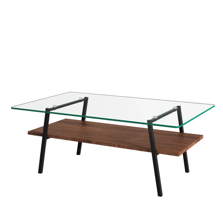 Rectangle Coffee Table, Tempered Glass Tabletop With Metal Legs, Modern Table For Living Room - Furniture Home Direct