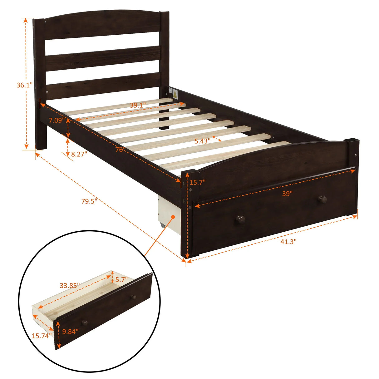 Platform Bed Frame With Storage Drawer And Wood Slat Support No Box Spring Needed - Furniture Home Direct