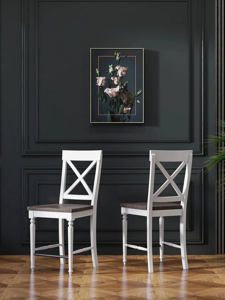 Mountina - 24" Tall Bar Stools (Set of 2) - Brown / White - Furniture Home Direct