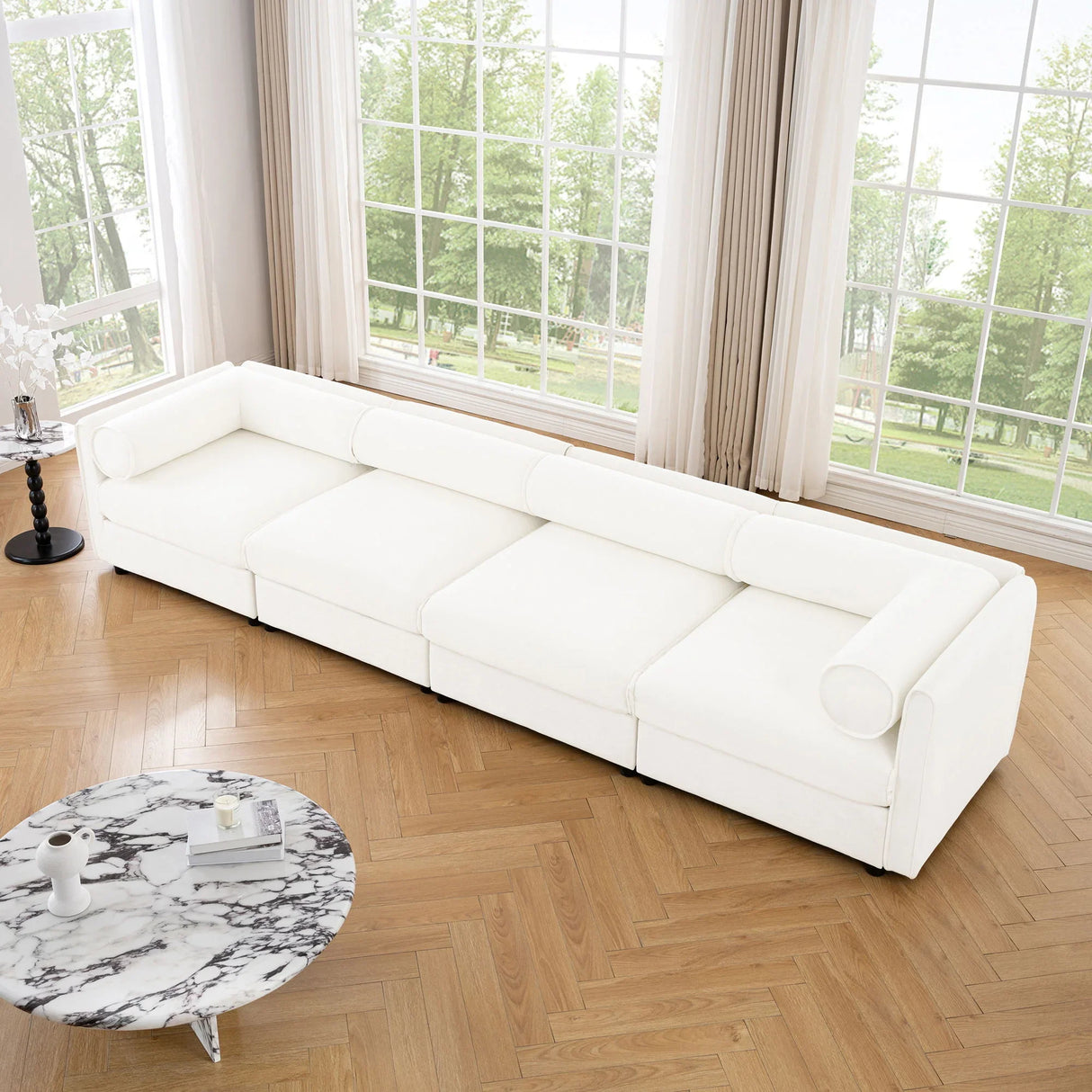 Stylish Chenille Sofa With Storage Seat And Cylindrical Backrest - Furniture Home Direct