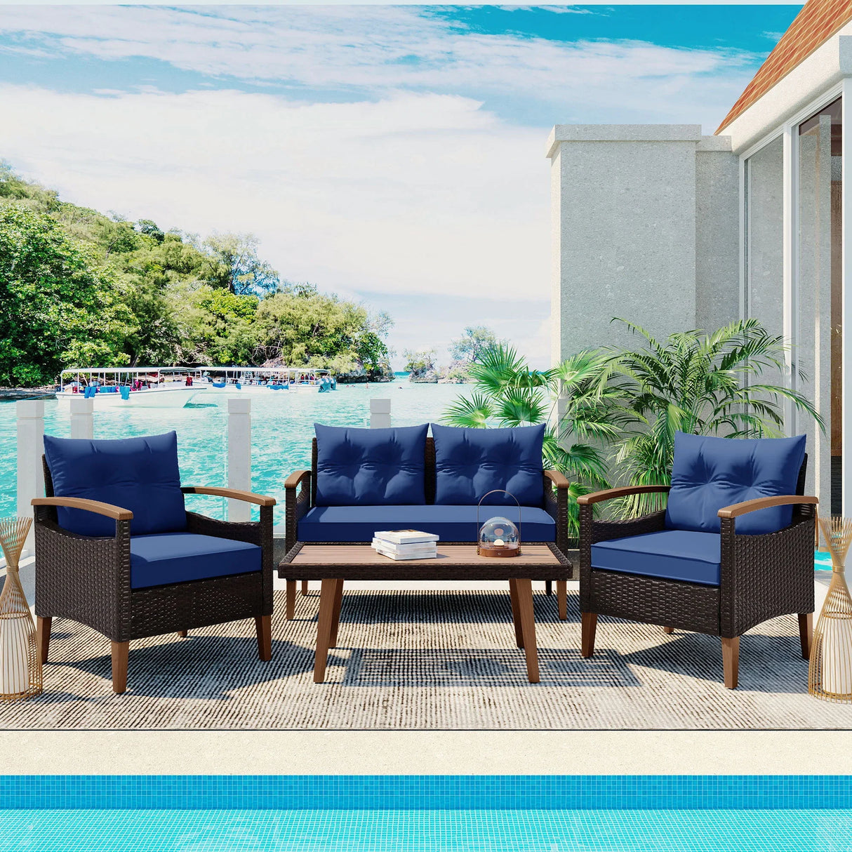 4 Piece Garden Furniture, Patio Seating Set - Furniture Home Direct