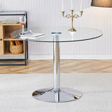 Dining Table Round Glass Top With Chrome Pedestal Silver - Furniture Home Direct