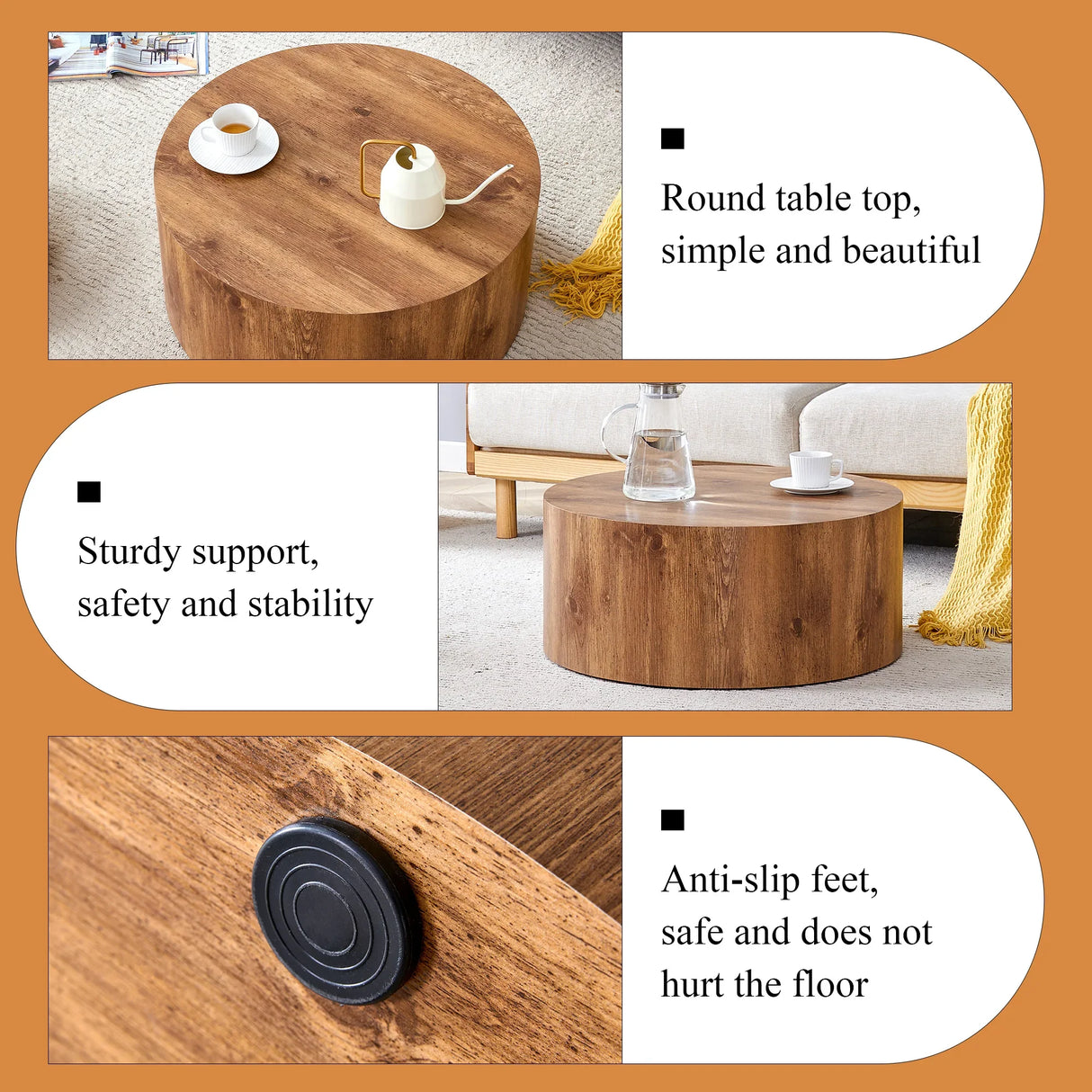 Coffee Table Cylindrical Wood Design Accent Warm Brown - Furniture Home Direct