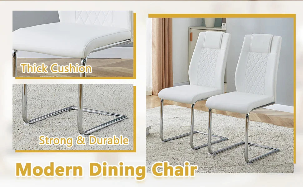 Dining Set with 7 Piece Table and Chairs Modern White - Furniture Home Direct