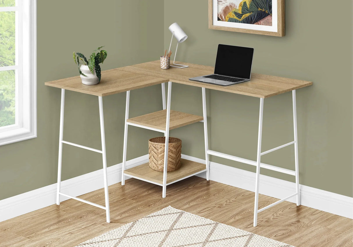 Computer Desk, Home Office, Corner, Storage Shelves, L Shape, Work, Laptop, Contemporary, Modern - White Base - Furniture Home Direct