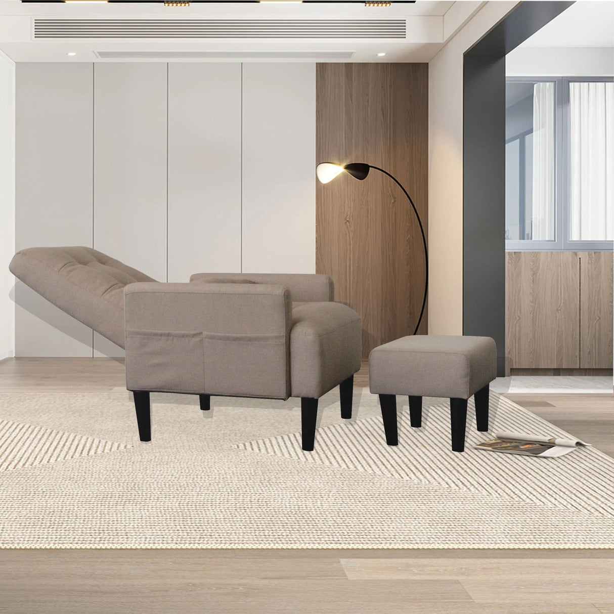Living Room Sofa Single Chair And Ottoman, Modern Multi-Function Fabric Living Room Sofa Lounge Chair Bed And Stool. Soft Leisure Single Chair Adjustable Into 5 Angles With Sofa Bed - Furniture Home Direct