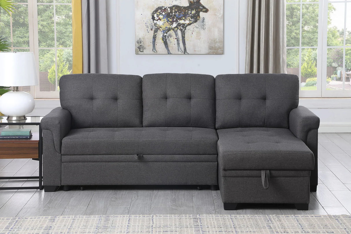 Lucca - Linen Reversible Sleeper Sectional Sofa With Storage Chaise - Furniture Home Direct