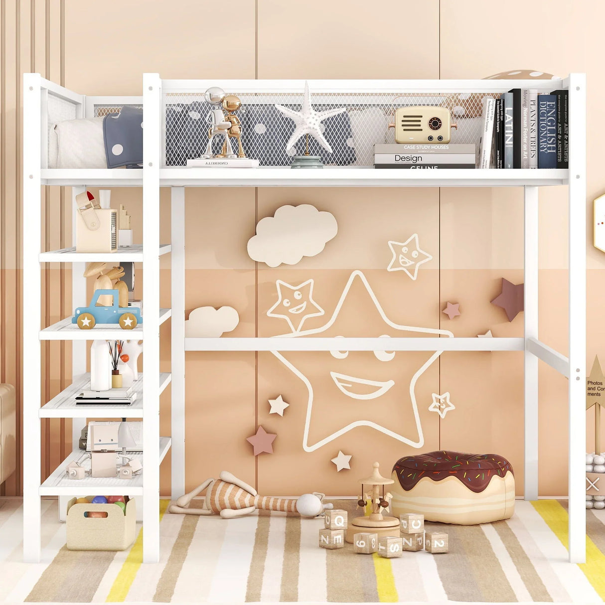 Loft Bed With 4 Tier Shelves And Storage - Furniture Home Direct