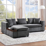 Modern L Shaped Sectional Sofa With Chenille Upholstery And Wooden Storage - Furniture Home Direct