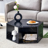 Coffee Table Hexagonal Textured Marble Look Accent Black - Furniture Home Direct