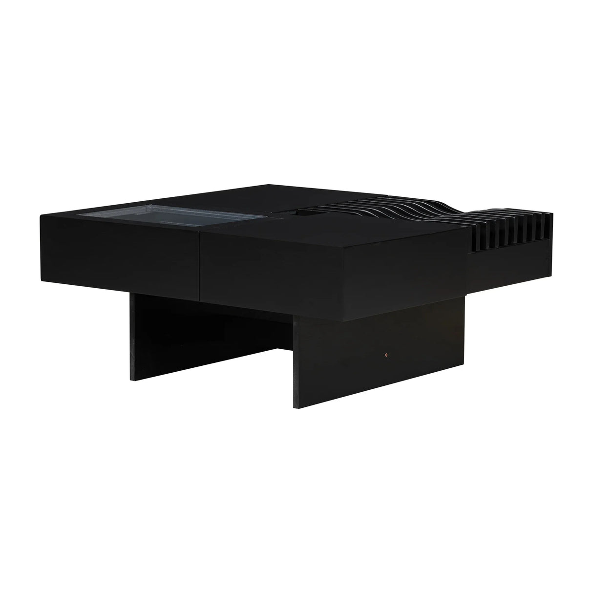 Coffee Table Mid Century Modern Wood Slotted Surface Black - Furniture Home Direct