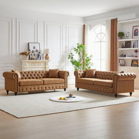2 PC Living Room Set With Solid Frame - Light Brown - Furniture Home Direct