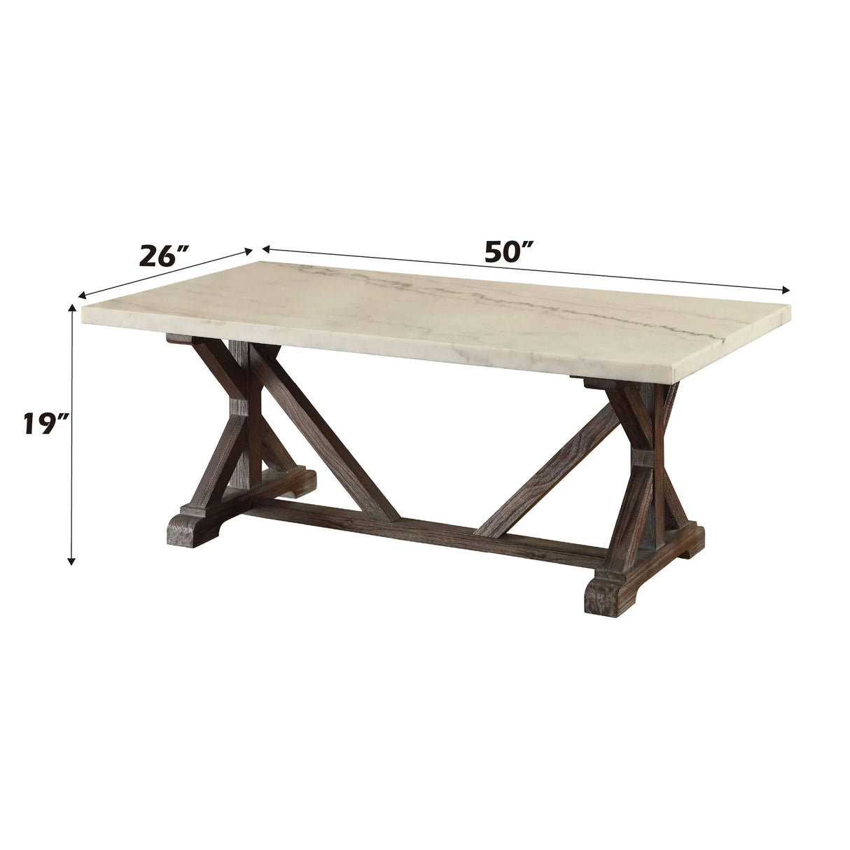 Romina - Marble Top Weathered Coffee Table - White Marble - Furniture Home Direct