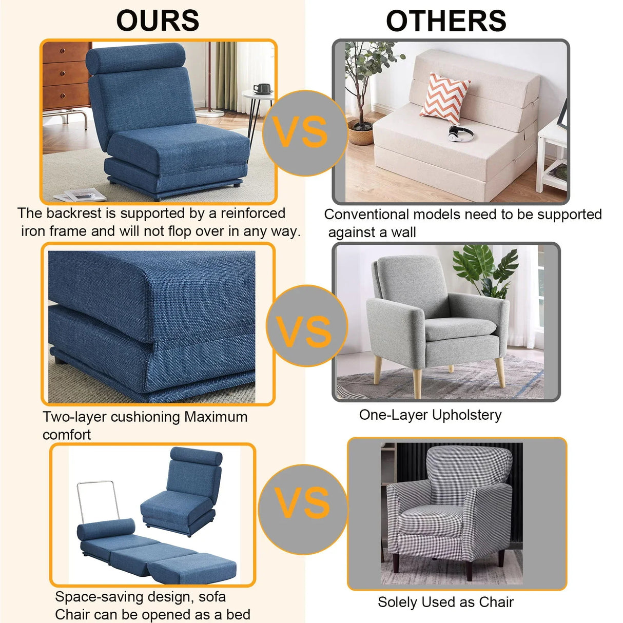Foldable Single Chair Sofa Bed With Pillow, Easy To Store, Breathable And Wearable Linen - Furniture Home Direct