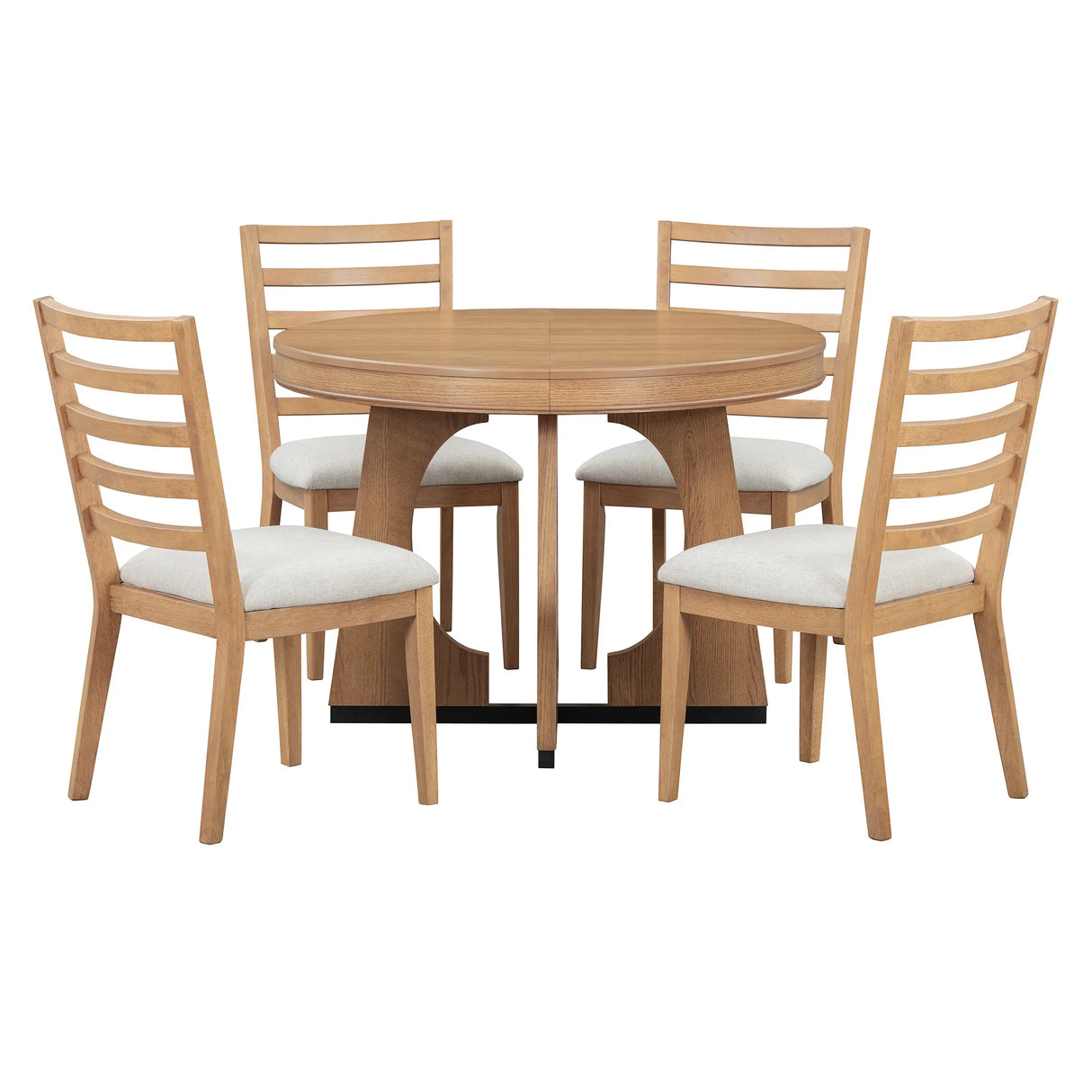 Dining Set Round Wood Table With Ladder Back Chairs Natural - Furniture Home Direct