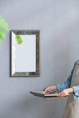 Antique Rectangle Mirror With Floral Accents, Mirrored Display Tray, Hanging Wall Mirror - Furniture Home Direct