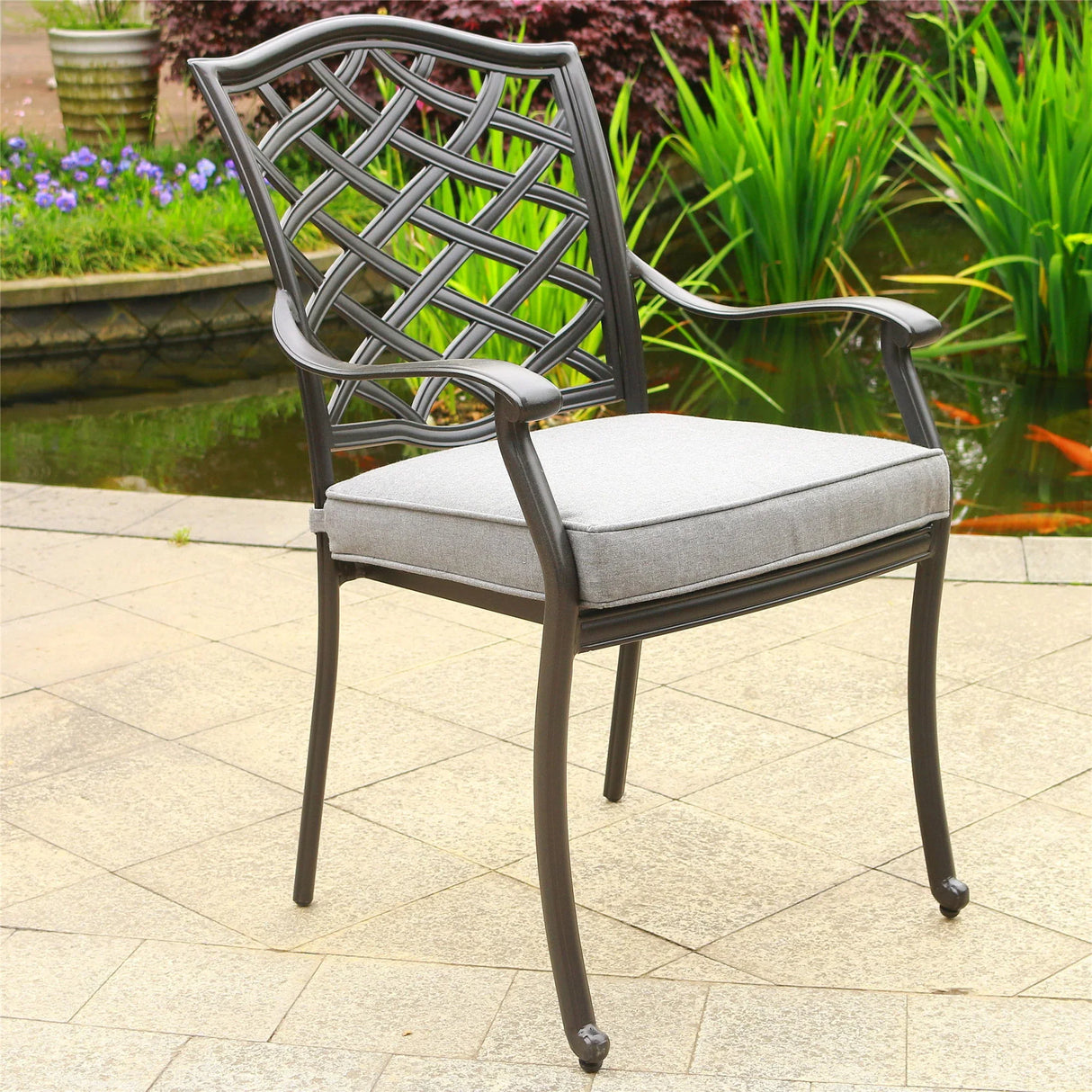 Outdoor Patio Aluminum Dining Arm Chair With Cushion (Set of 2) - Furniture Home Direct