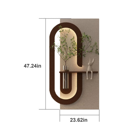 Adjustable LED Sandstone Wall Decor With Simulated Plants 3D Art Sculpture, Glass Vase & Rabbit Statue, Remote Control - Light Coffee - Furniture Home Direct