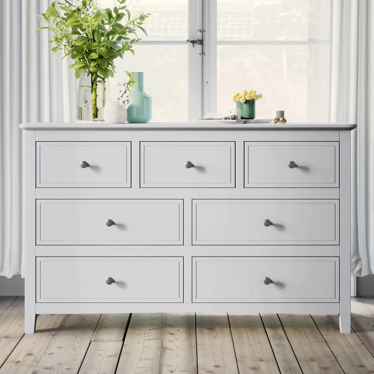 White Solid Wood 5 Piece Queen Bedroom Set(bed, 2 nightstands,chest,dresser) - Furniture Home Direct
