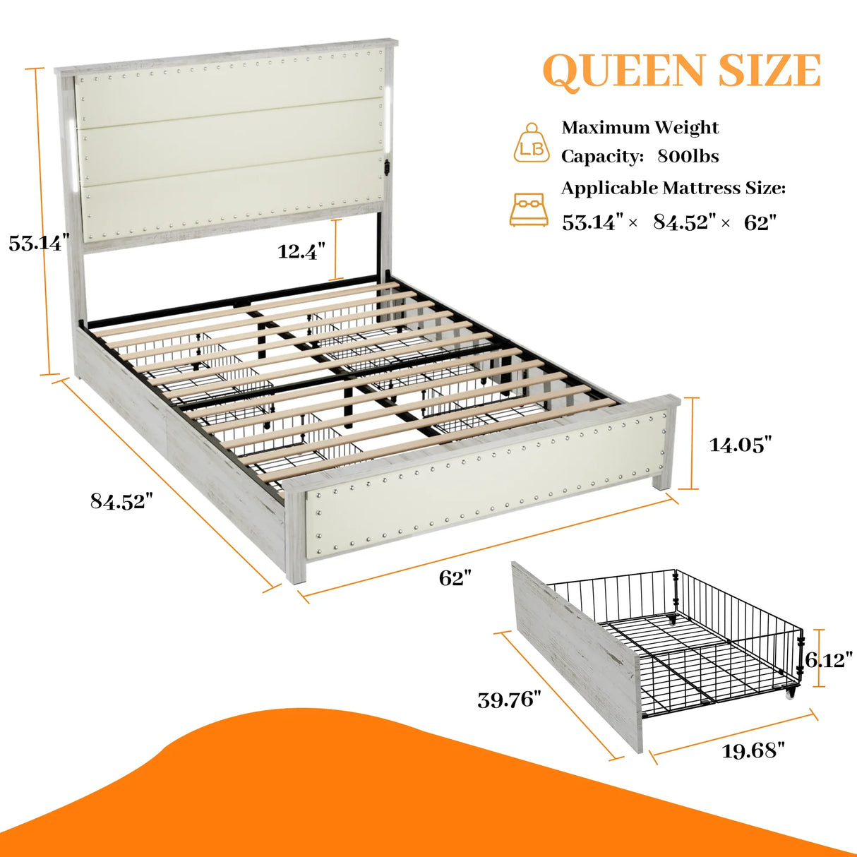 Queen Bed With Upholstered Headboard And Wood Frame Beige - Furniture Home Direct