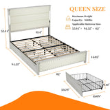 Queen Bed With Upholstered Headboard And Wood Frame Beige - Furniture Home Direct