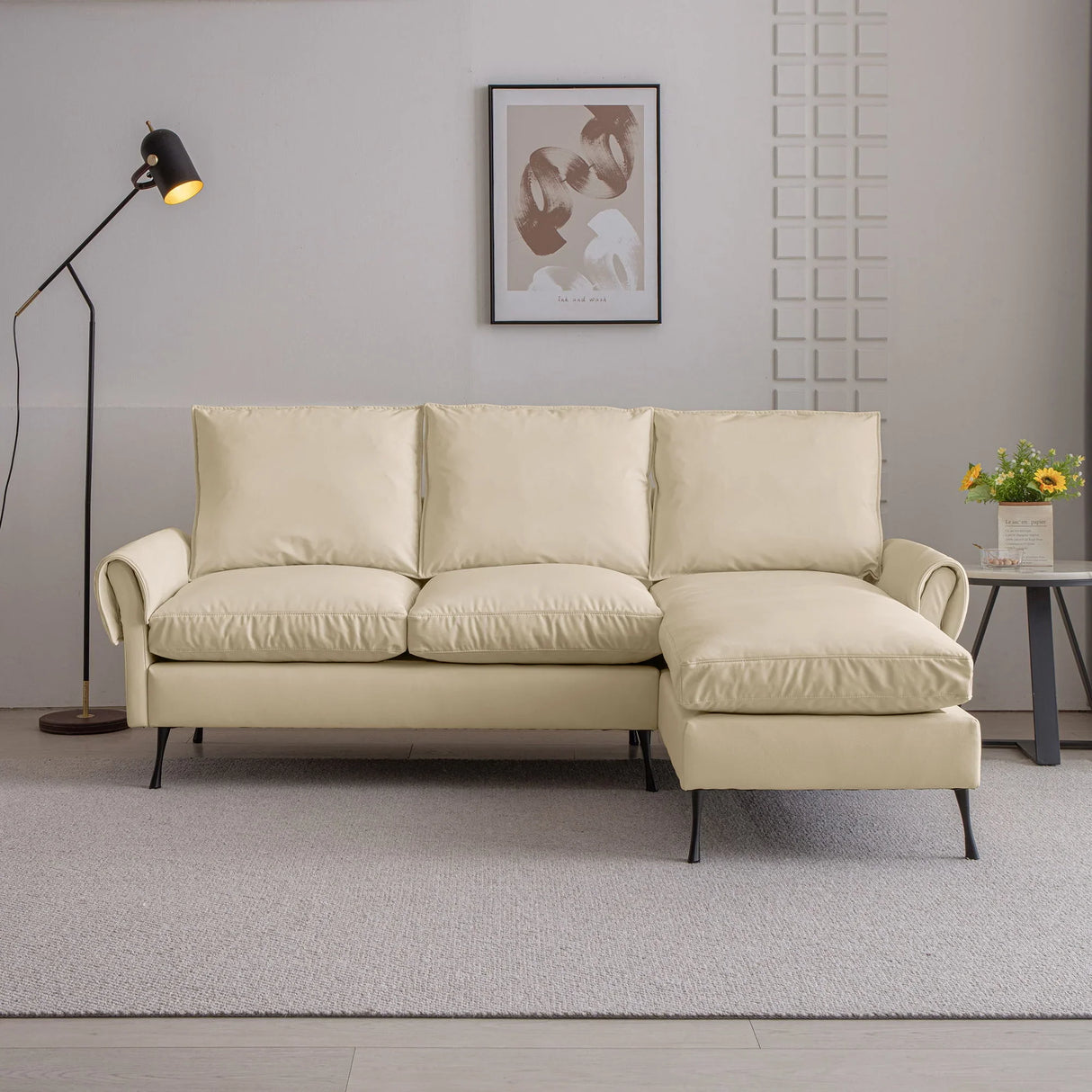 Modern Sectional Technical Leather L-Shaped Sofa Couch With Reversible Chaise Lounge - Furniture Home Direct