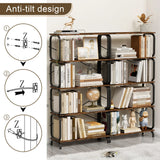 5 Tier Industrial Bookshelf, Tall Bookcase With Open Design, Vintage Storage Organizer - Furniture Home Direct