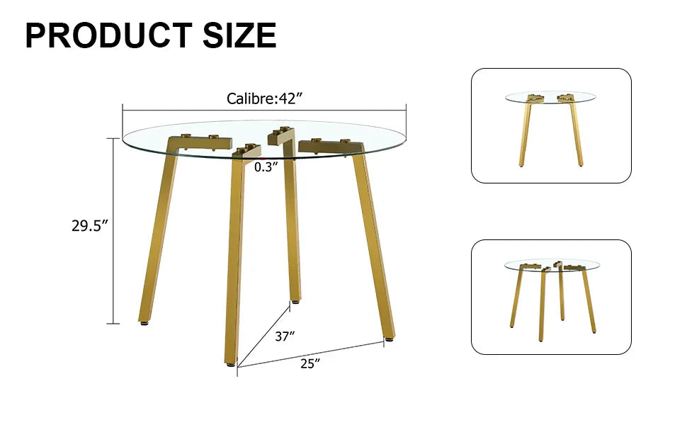 Dining Table Round Glass Top With Gold Legs Transparent - Furniture Home Direct