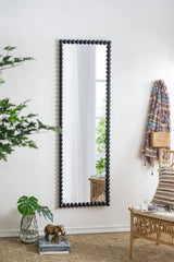 Full Length Mirror With Metal Beaded Frame, Rectangular Oversized Mirror For Living Room Bedroom - Black - Furniture Home Direct