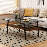 Rectangle Coffee Table, Tempered Glass Tabletop With Metal Legs - Furniture Home Direct