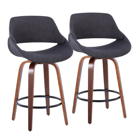 Fabrico - Mid Century Modern Fixed Height Counter Stool & Round Footrest (Set of 2) - Furniture Home Direct