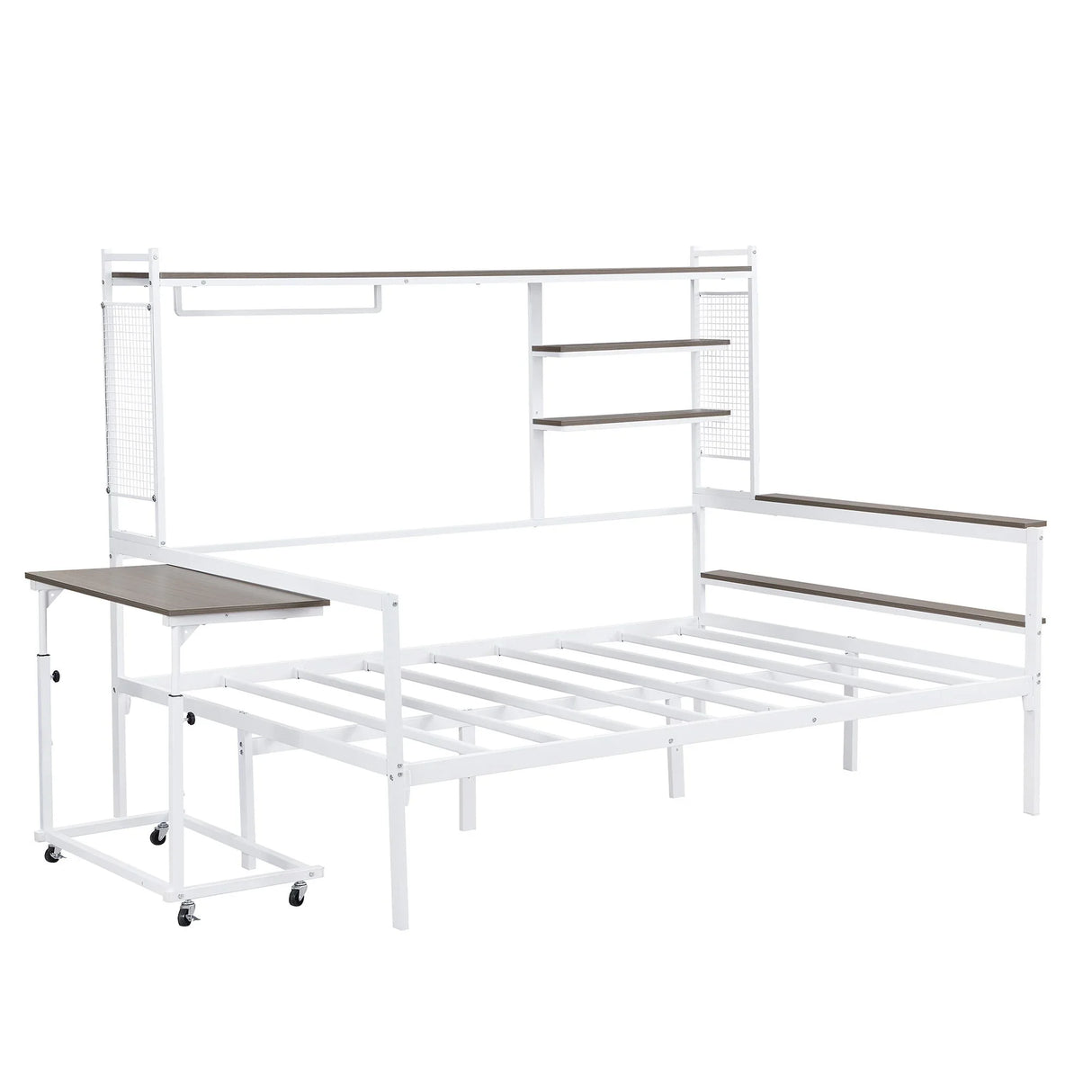 Daybed With Movable Desk, Grid, Shelves And Clothes Hanger - Furniture Home Direct