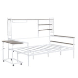 Daybed With Movable Desk, Grid, Shelves And Clothes Hanger - Furniture Home Direct