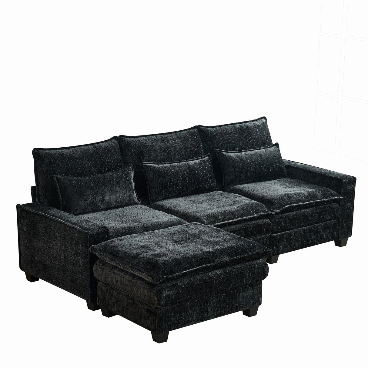 Modern Comfy Chenille L Shaped Sectional Sofa With Movable Ottoman - Furniture Home Direct