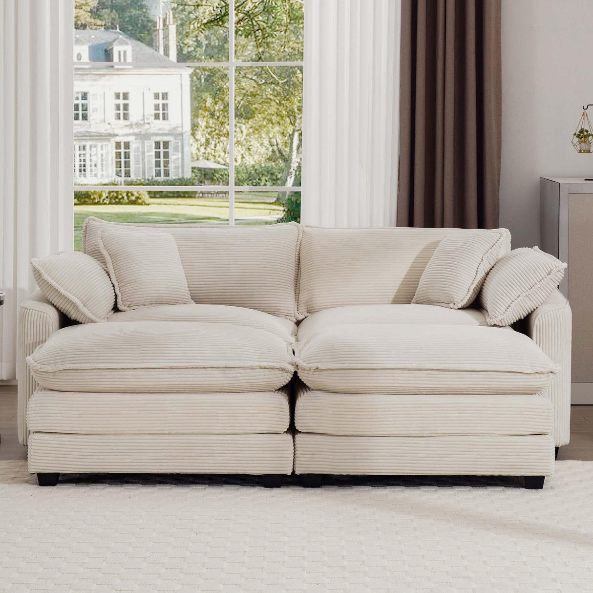 Modern Oversized Modular Cushion Sofa With Ottoman, Low Back, Deep Seating Sofa Set - Furniture Home Direct