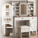 Vanity Desk With Sliding Mirror And LED Lights White - Furniture Home Direct