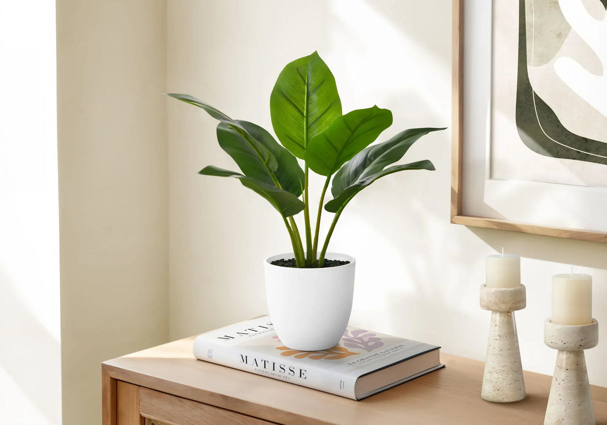 17" Tall, Artificial Plant, Aureum, Indoor, Faux, Fake, Table, Greenery, Potted, Real Touch, Decorative - Green / White - Furniture Home Direct